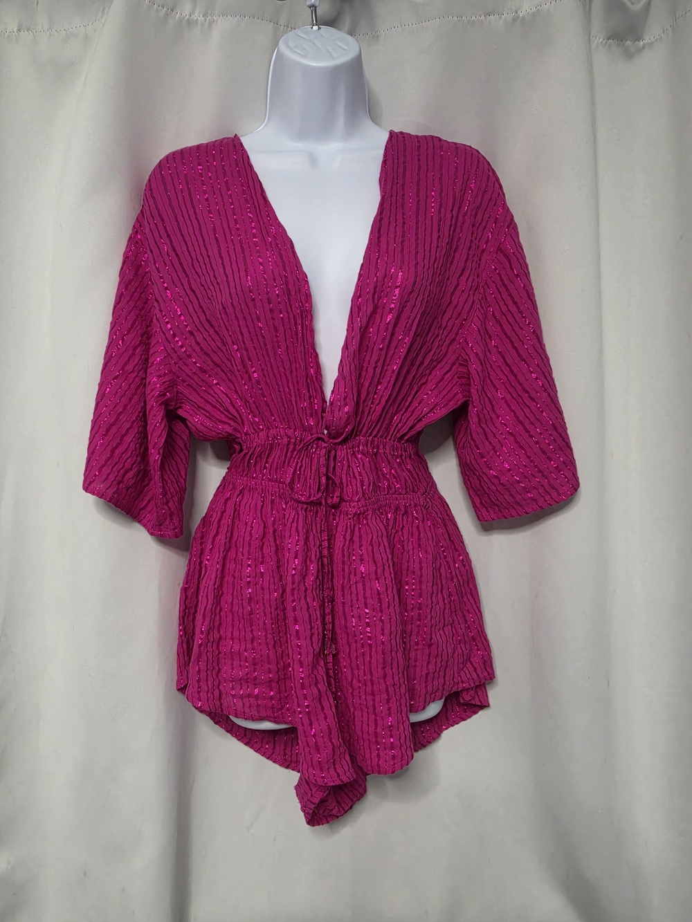 Victoria's Secret Fuchsia Shimmer Romper with V-Neck